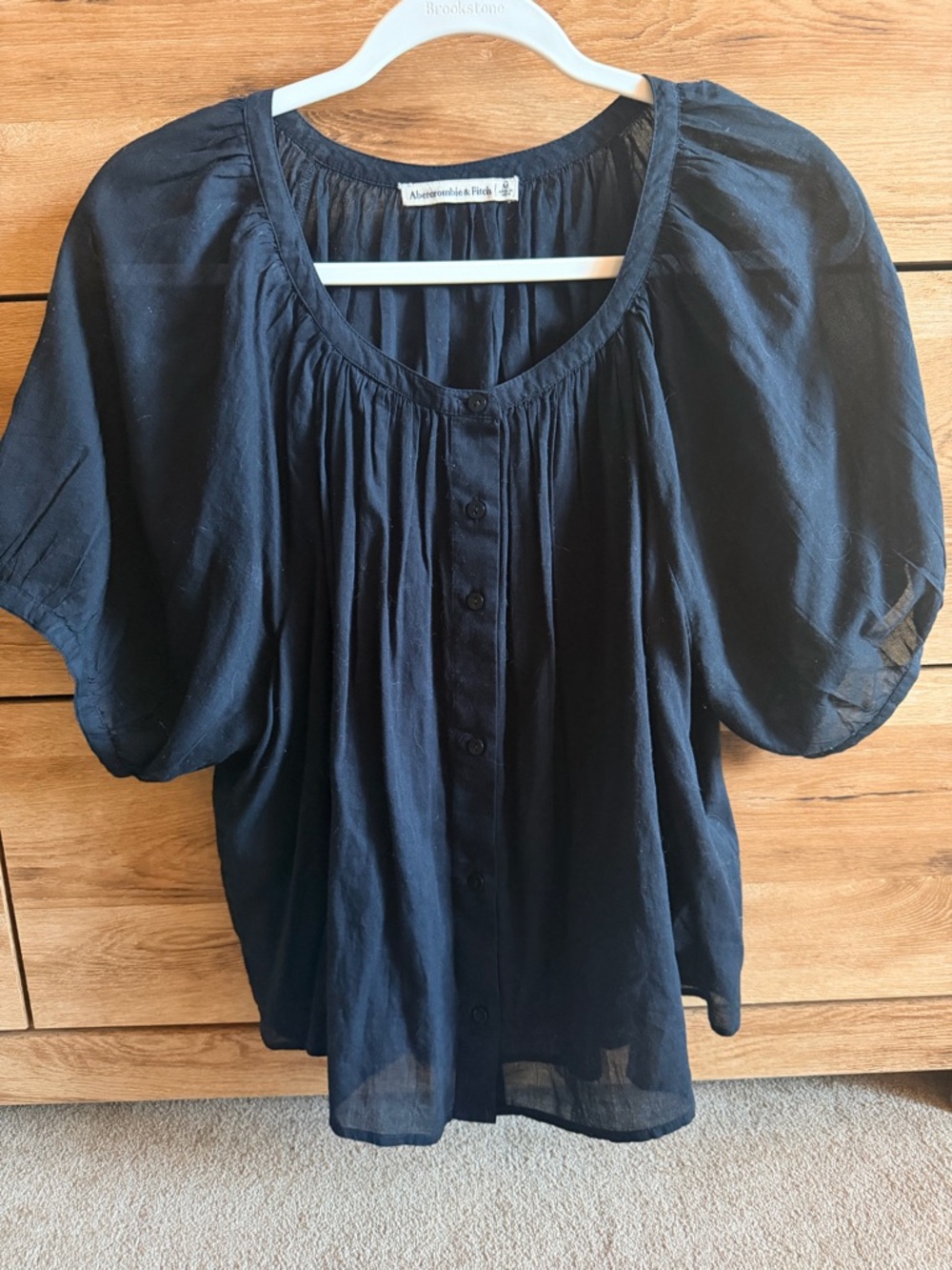 Abercrombie & Fitch Black Button-Front Puff Sleeve Top